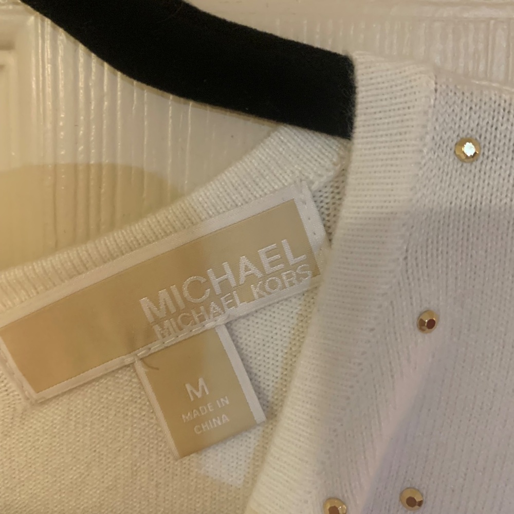 Michael Kors Ivory/Gold Embellished Knit Dress Sz M - Picture 4 of 6